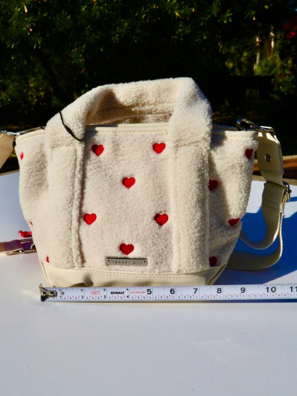 NWT Madden Girl Red Heart Sherpa Mini Tote Bag with Charms - Picture 5 of 9